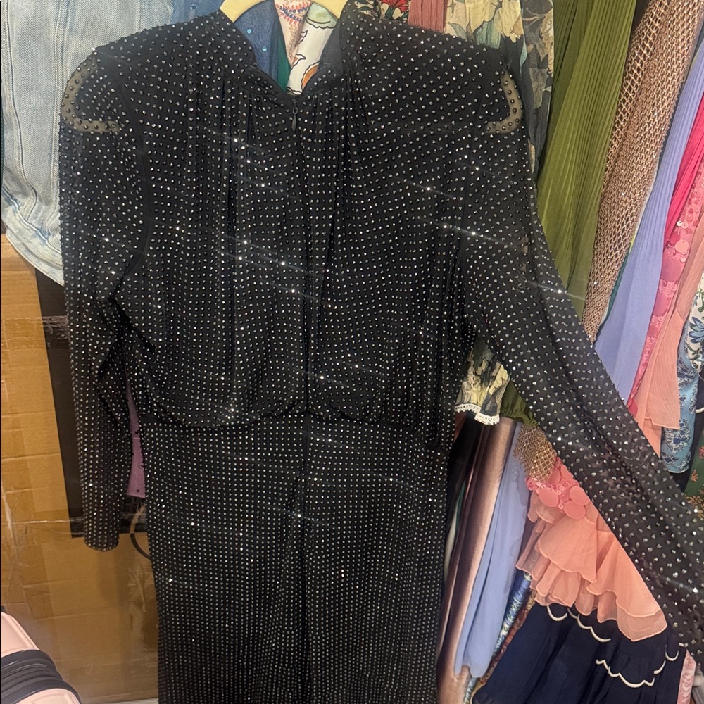 Self-Portrait Black Long Sleeve Rhinestone midi Dress - Picture 5 of 5